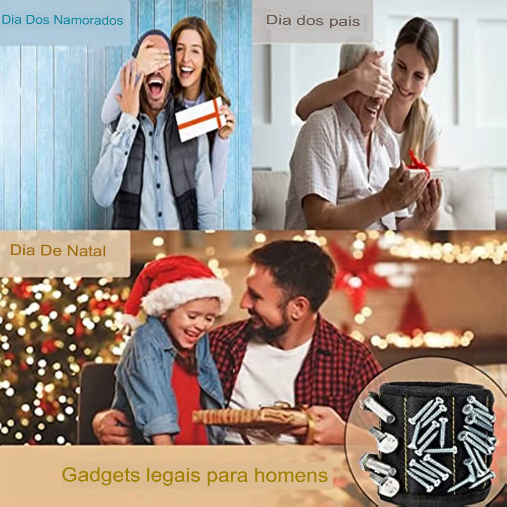 Pulseira magnética para segurar parafusos, pregos, brocas de perfuração, cintos de suporte de ferramenta de pulso com ímãs fortes, gadgets legais para homens, mulheres