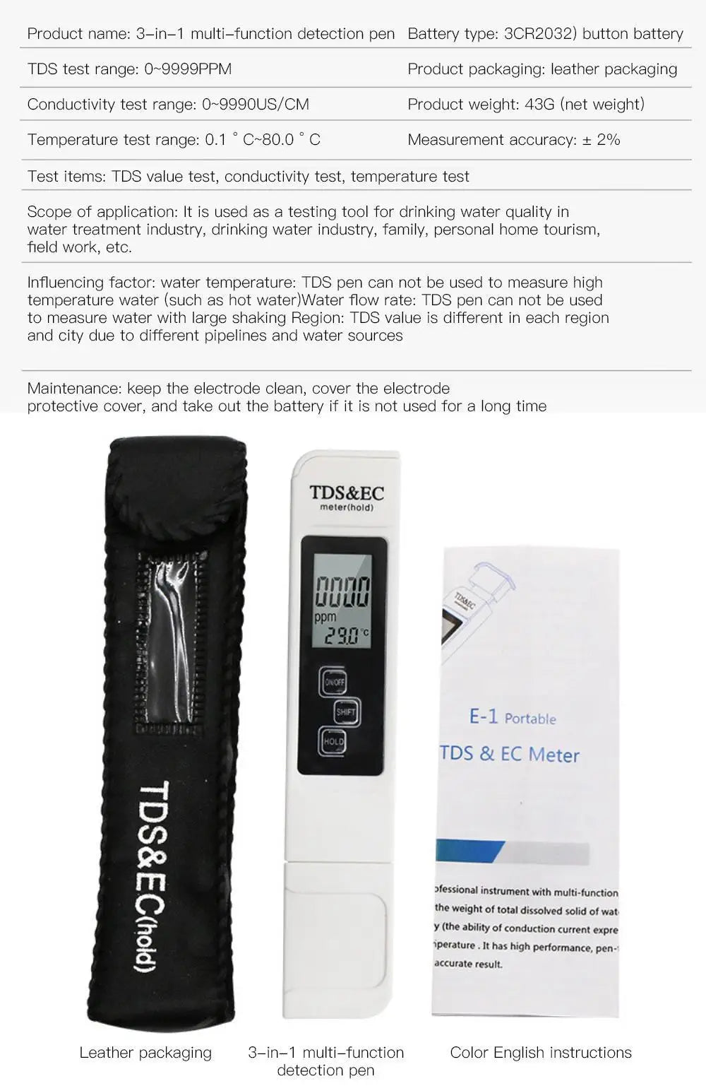 TDS Digital - Testador de Água, Caneta de Teste, Medidor de Qualidade da Água