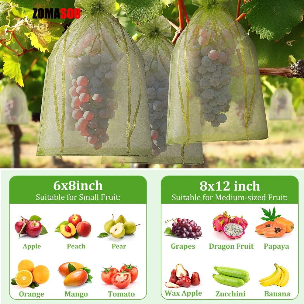 10-200 pçs sacos de proteção de frutas de plantas uvas crescer sacos jardim anti-pássaro rede saco de malha vegetal morango sacos ferramentas de jardim