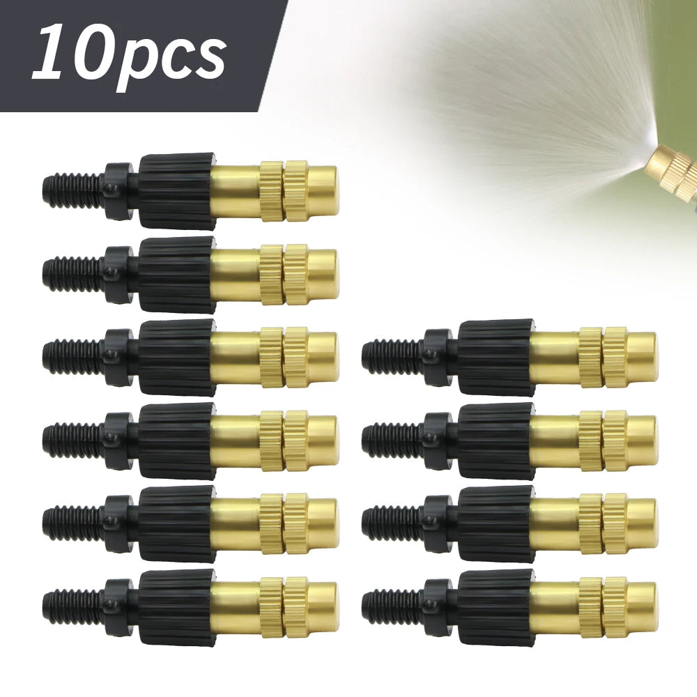 Micro Drip Irrigation Misting Brass Nozzle, Humidificação do Jardim, Spray de Refrigeração, Juntas Rápidas, 5 Estilos, 4mm, 7mm, 1/4 ", 10 Unidades