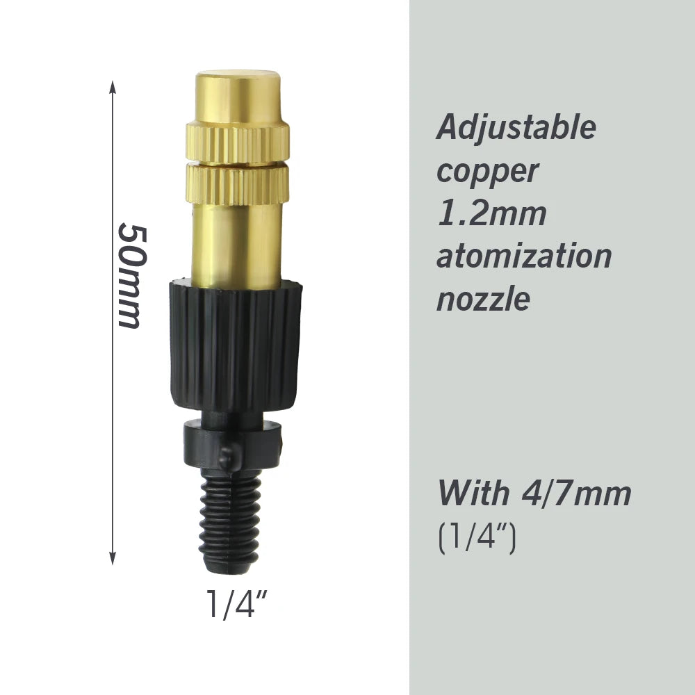 Micro Drip Irrigation Misting Brass Nozzle, Humidificação do Jardim, Spray de Refrigeração, Juntas Rápidas, 5 Estilos, 4mm, 7mm, 1/4 ", 10 Unidades