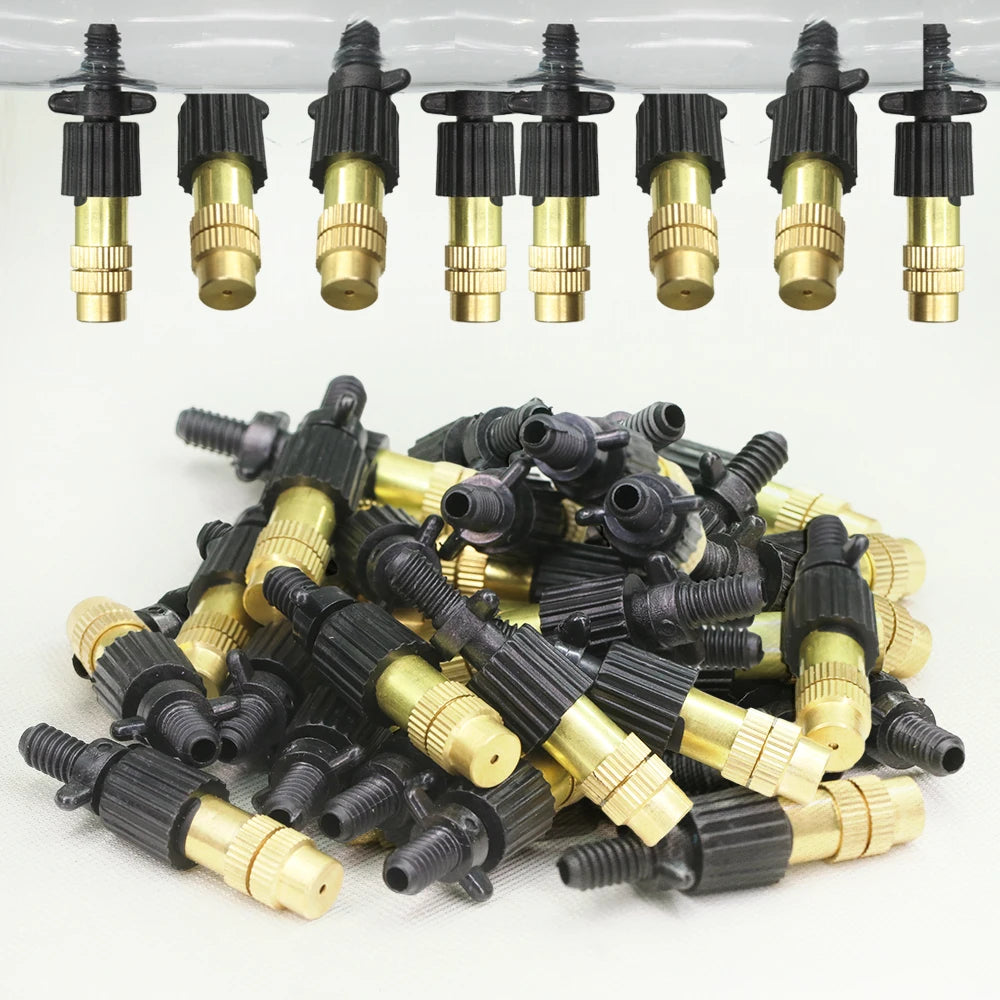 Micro Drip Irrigation Misting Brass Nozzle, Humidificação do Jardim, Spray de Refrigeração, Juntas Rápidas, 5 Estilos, 4mm, 7mm, 1/4 ", 10 Unidades