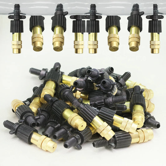 Micro Drip Irrigation Misting Brass Nozzle, Humidificação do Jardim, Spray de Refrigeração, Juntas Rápidas, 5 Estilos, 4mm, 7mm, 1/4 ", 10 Unidades