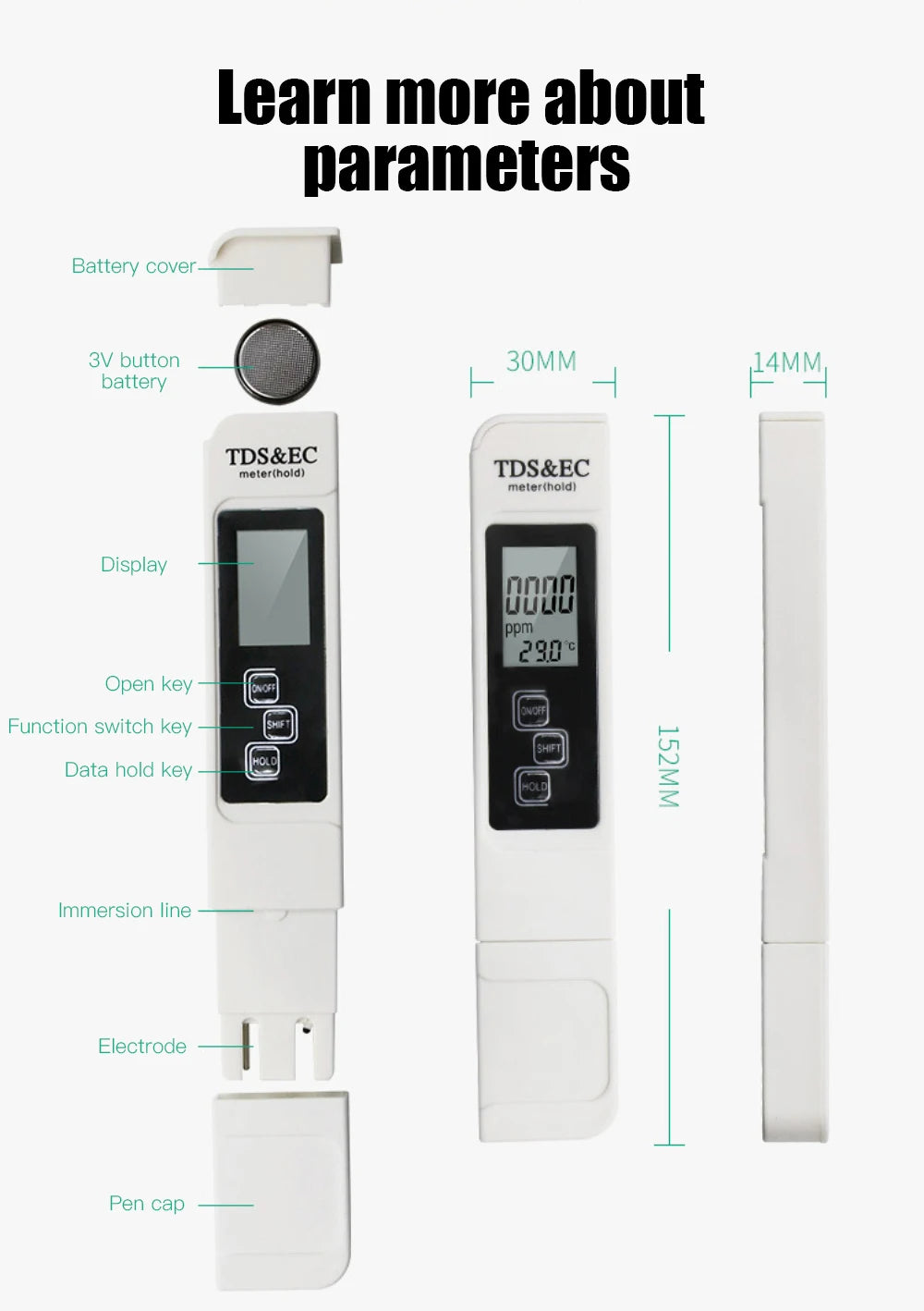 TDS Digital - Testador de Água, Caneta de Teste, Medidor de Qualidade da Água